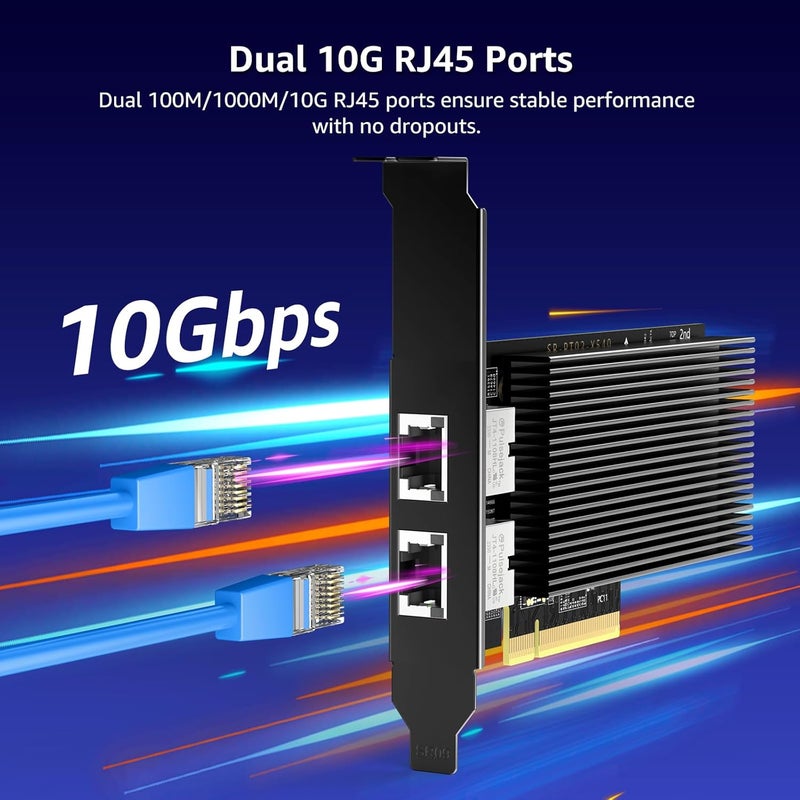 Vmin 10G PCI-E Network Card with 10Gbps Dual RJ45 Ports, Intel X540-T2 Controller, 10Gb Ethernet Adapter Card Compatible with PCI Express X8, X16, Support Windows/Windows Server/Linux/VMware - Image 2